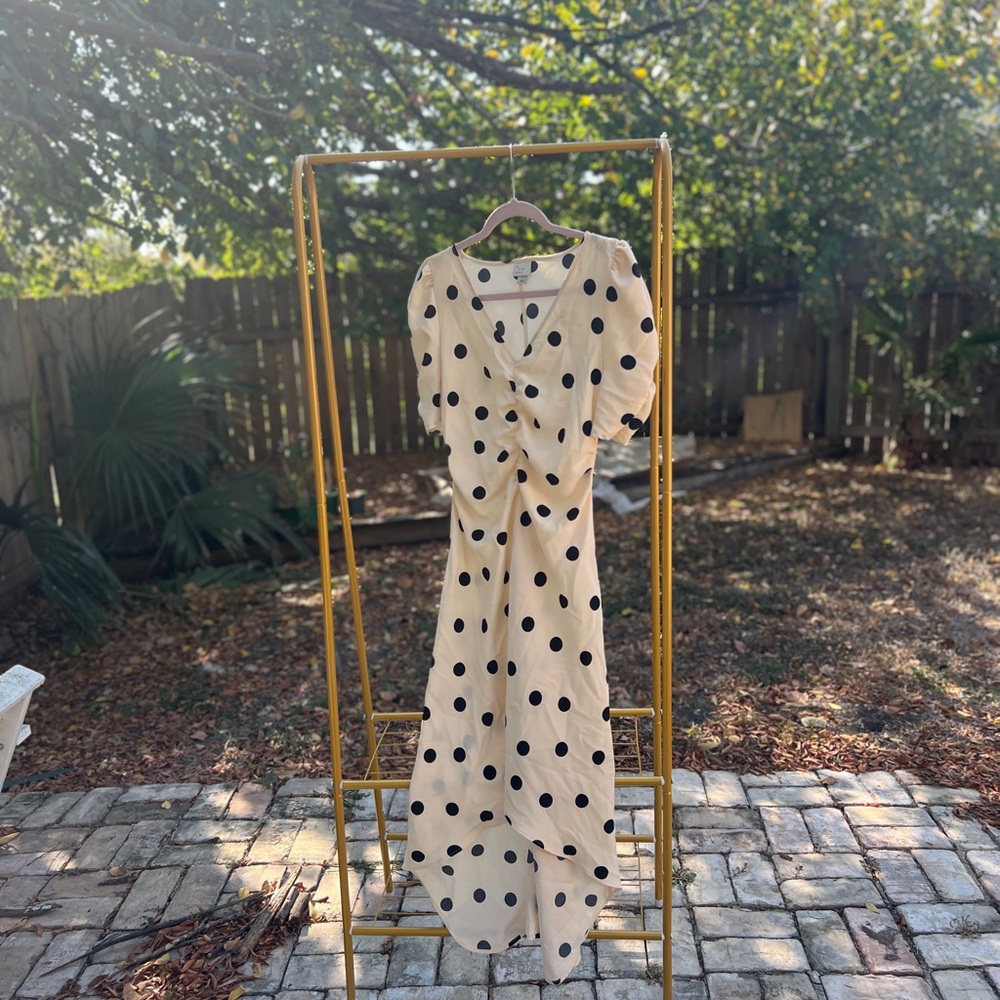 ✨ Cream Satin Polka Dot Midi Dress | A New Day – Size L ✨
